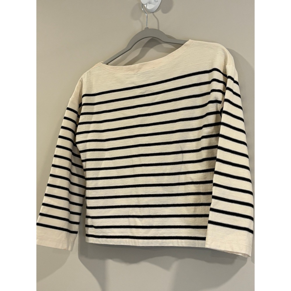Ralph Lauren Knit Top Cream Nautical Striped Button Shoulder Boat Neck